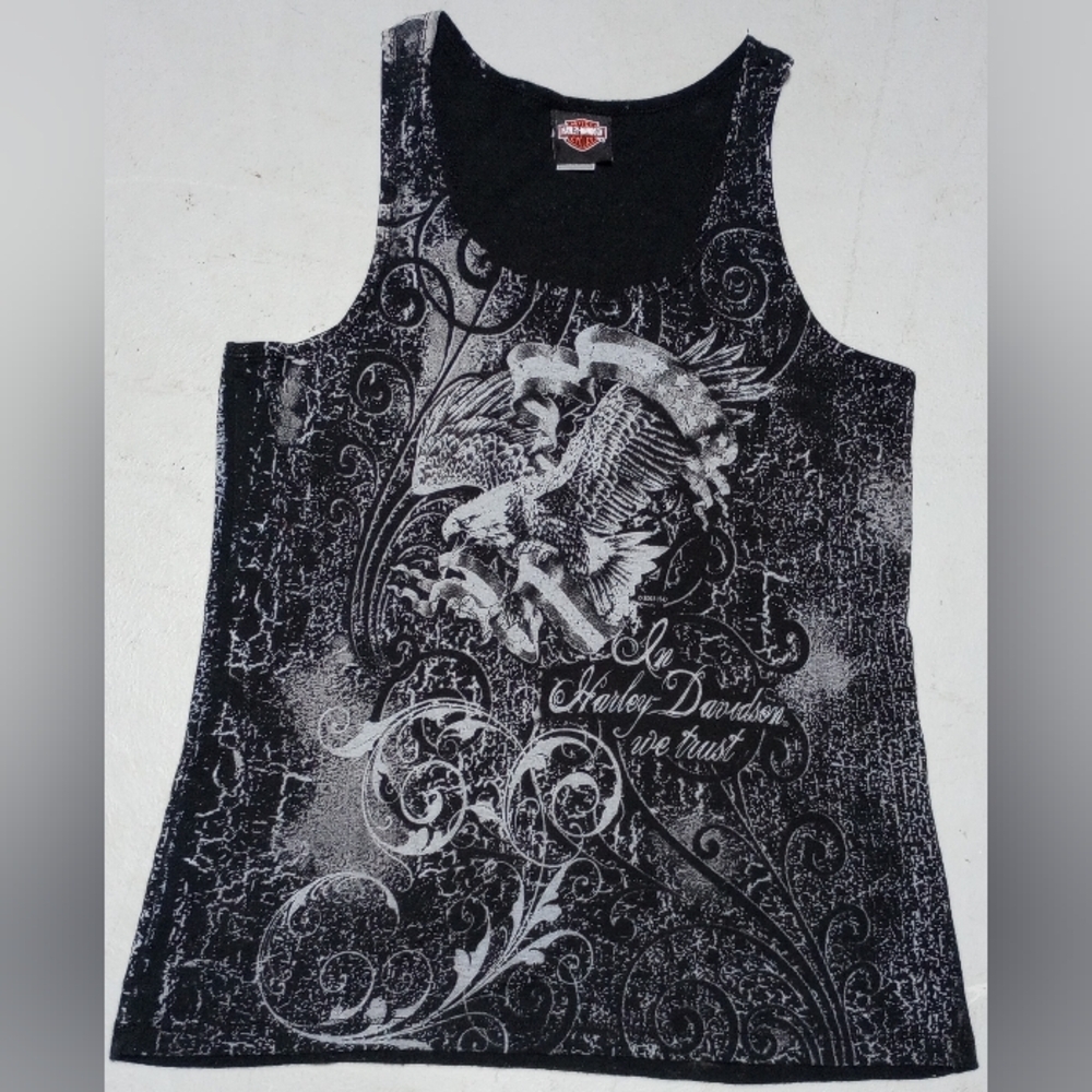 NWO Tags Harley-Davidson Black and Gray Graphic Tank,Size 2X